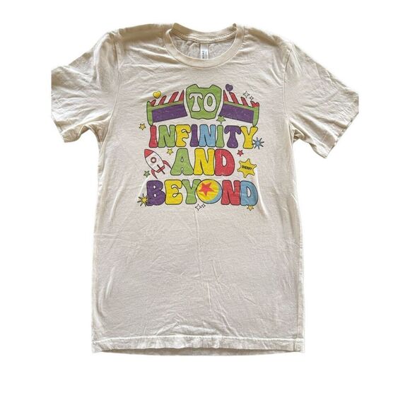 Small cream Toy Story Buzz Lightyear Etsy To Infinity & Beyond t-shirt Disney te - Picture 1 of 5